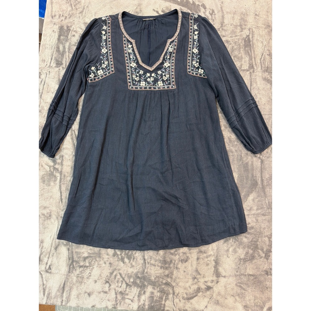 Abercrombie & Fitch Mini Dress Womens Navy Blue Embroidered Boho Gauze Large